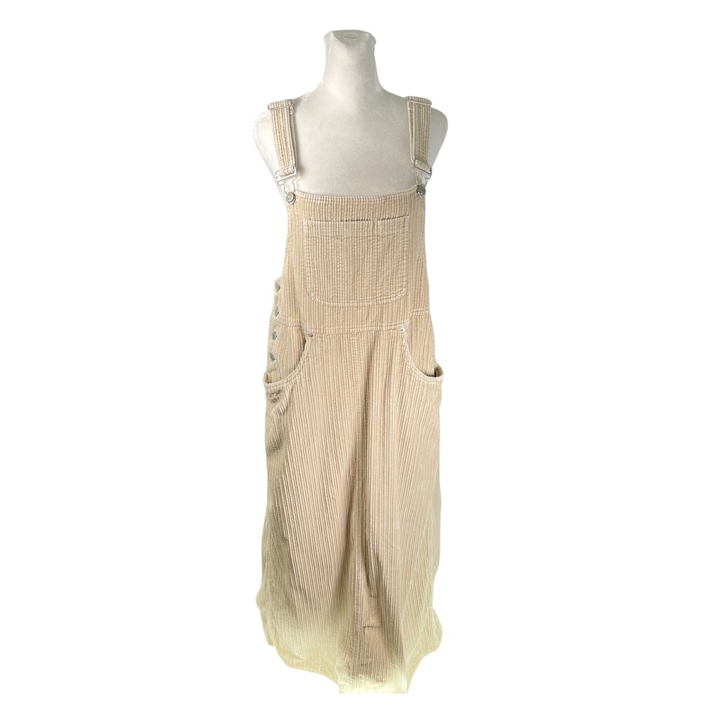 J. Jill Vtg Womens Beige Corduroy Overall Pinafore Dress Tan Cotton Size Small